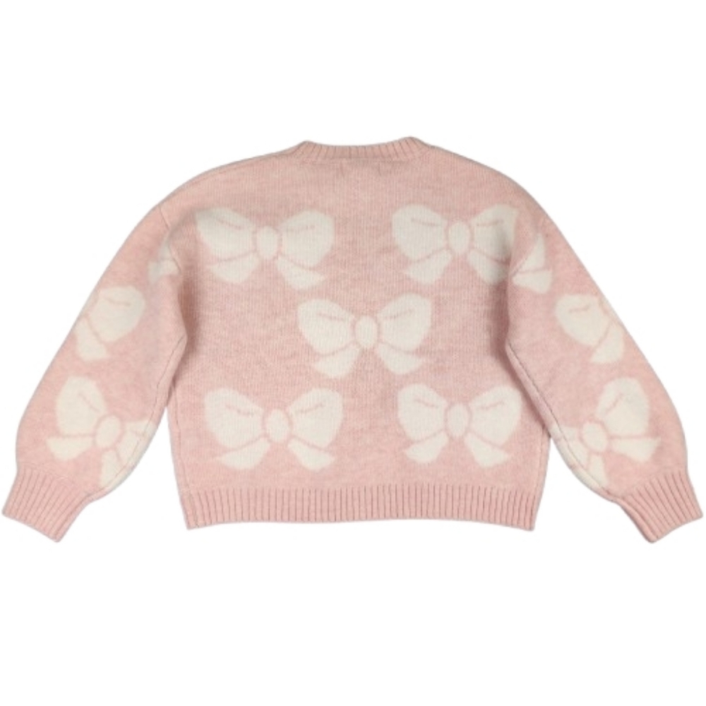 Pink BOW Knit Sweater Coquette Balletcore Soft Girl White Detail Cozy Feminine - Picture 3 of 11